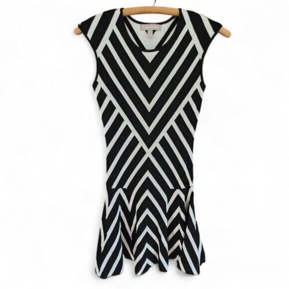 Banana Republic XS Petite Black & White Stripe Fit & Flare Dress - Picture 2 of 6